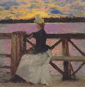 Akseli Gallen-Kallela Marie Gallen at the Kuhmoniemi-bridge Sweden oil painting artist
